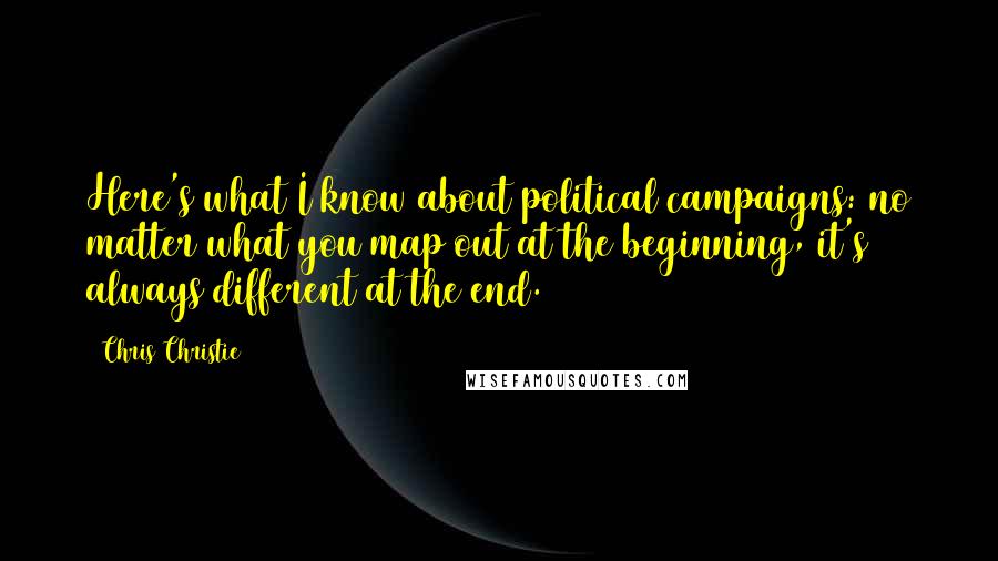 Chris Christie Quotes: Here's what I know about political campaigns: no matter what you map out at the beginning, it's always different at the end.