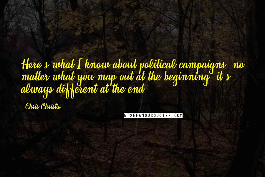 Chris Christie Quotes: Here's what I know about political campaigns: no matter what you map out at the beginning, it's always different at the end.