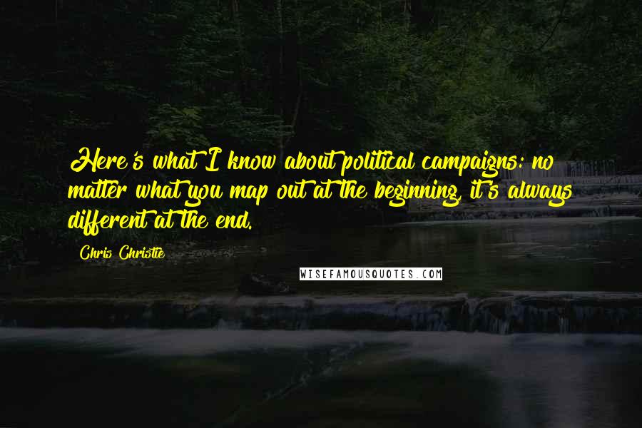 Chris Christie Quotes: Here's what I know about political campaigns: no matter what you map out at the beginning, it's always different at the end.