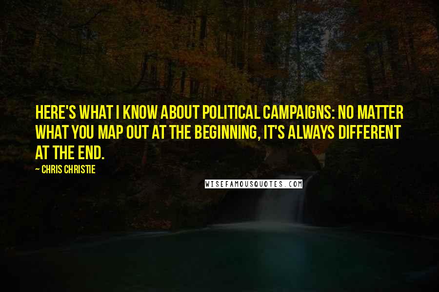 Chris Christie Quotes: Here's what I know about political campaigns: no matter what you map out at the beginning, it's always different at the end.