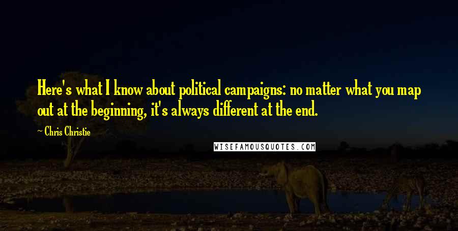 Chris Christie Quotes: Here's what I know about political campaigns: no matter what you map out at the beginning, it's always different at the end.