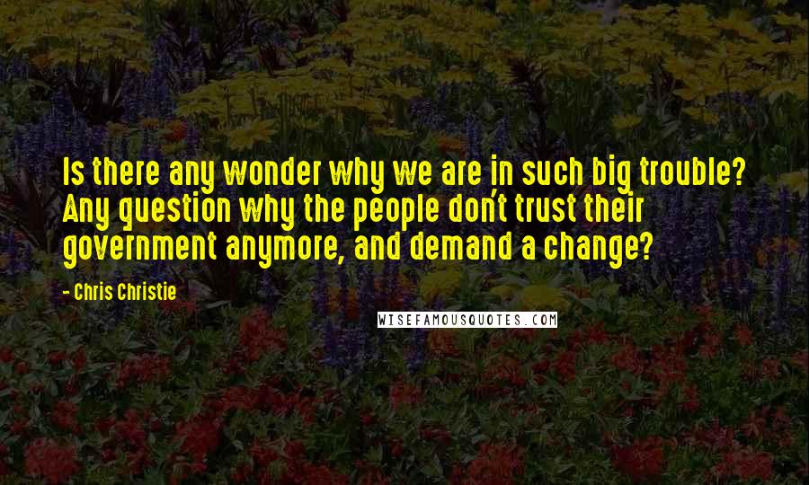 Chris Christie Quotes: Is there any wonder why we are in such big trouble? Any question why the people don't trust their government anymore, and demand a change?