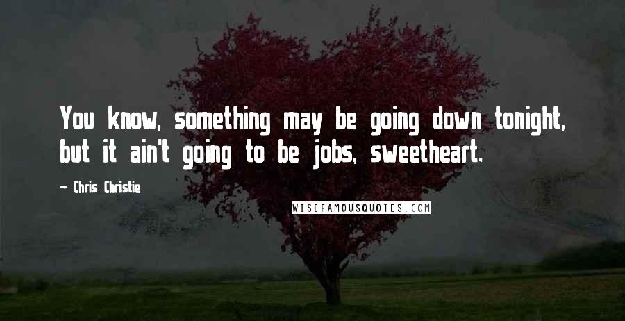 Chris Christie Quotes: You know, something may be going down tonight, but it ain't going to be jobs, sweetheart.