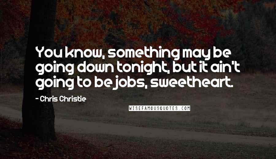 Chris Christie Quotes: You know, something may be going down tonight, but it ain't going to be jobs, sweetheart.