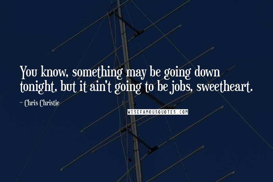 Chris Christie Quotes: You know, something may be going down tonight, but it ain't going to be jobs, sweetheart.