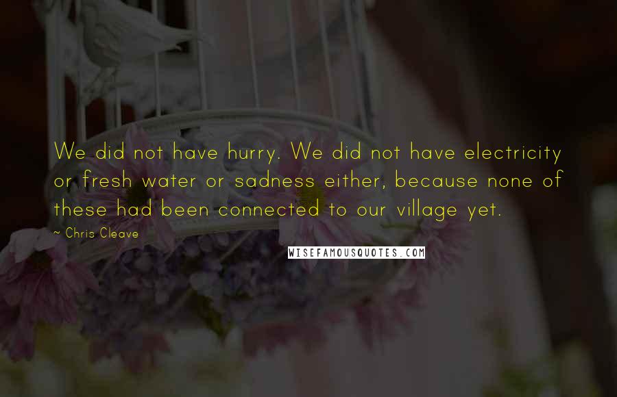 Chris Cleave Quotes: We did not have hurry. We did not have electricity or fresh water or sadness either, because none of these had been connected to our village yet.