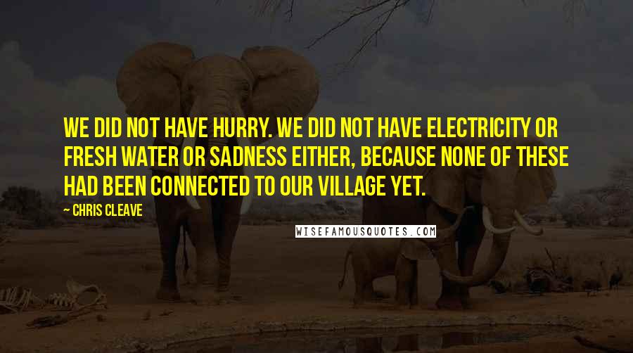 Chris Cleave Quotes: We did not have hurry. We did not have electricity or fresh water or sadness either, because none of these had been connected to our village yet.