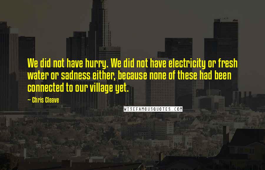 Chris Cleave Quotes: We did not have hurry. We did not have electricity or fresh water or sadness either, because none of these had been connected to our village yet.