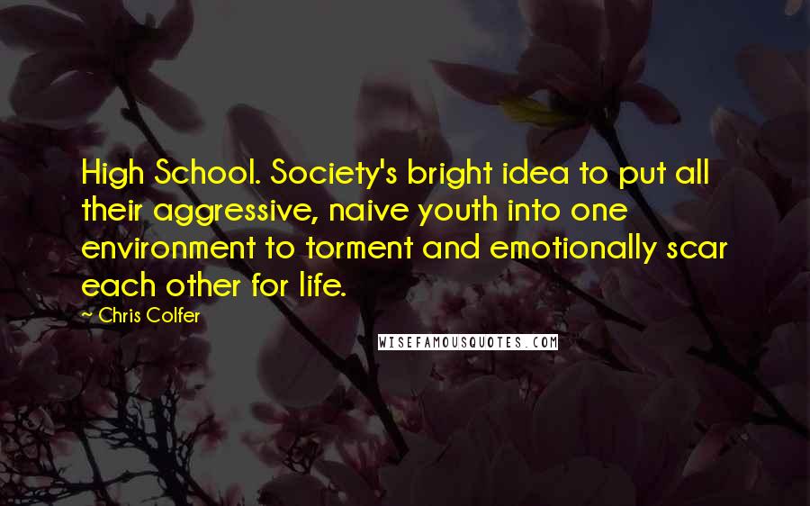 Chris Colfer Quotes: High School. Society's bright idea to put all their aggressive, naive youth into one environment to torment and emotionally scar each other for life.