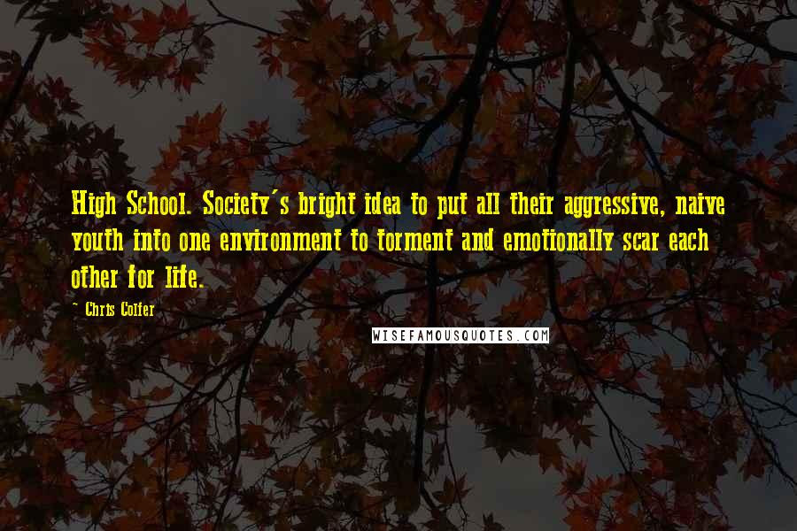 Chris Colfer Quotes: High School. Society's bright idea to put all their aggressive, naive youth into one environment to torment and emotionally scar each other for life.