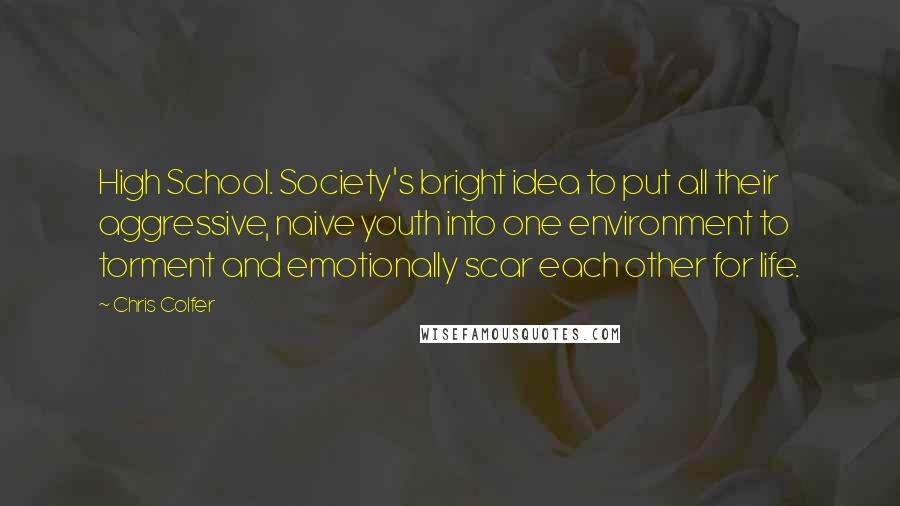 Chris Colfer Quotes: High School. Society's bright idea to put all their aggressive, naive youth into one environment to torment and emotionally scar each other for life.