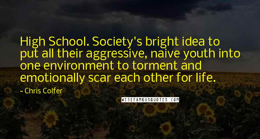 Chris Colfer Quotes: High School. Society's bright idea to put all their aggressive, naive youth into one environment to torment and emotionally scar each other for life.