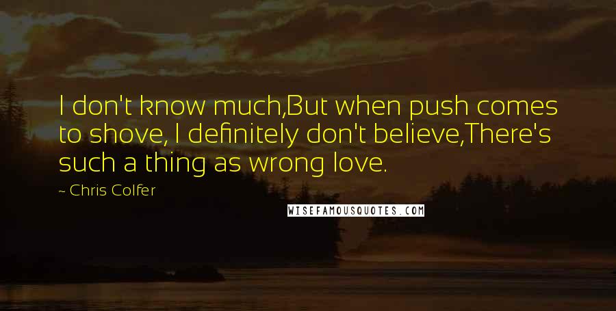 Chris Colfer Quotes: I don't know much,But when push comes to shove, I definitely don't believe,There's such a thing as wrong love.