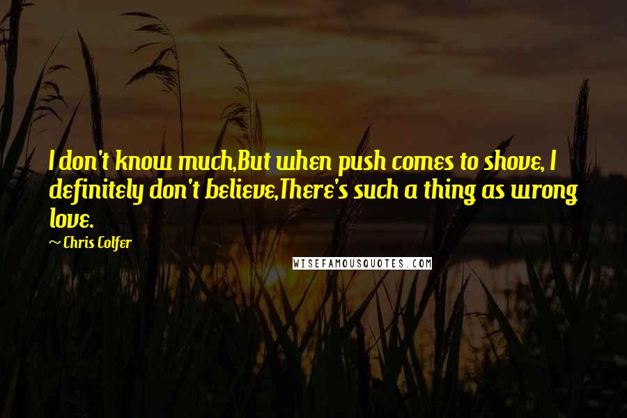 Chris Colfer Quotes: I don't know much,But when push comes to shove, I definitely don't believe,There's such a thing as wrong love.