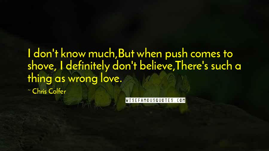 Chris Colfer Quotes: I don't know much,But when push comes to shove, I definitely don't believe,There's such a thing as wrong love.