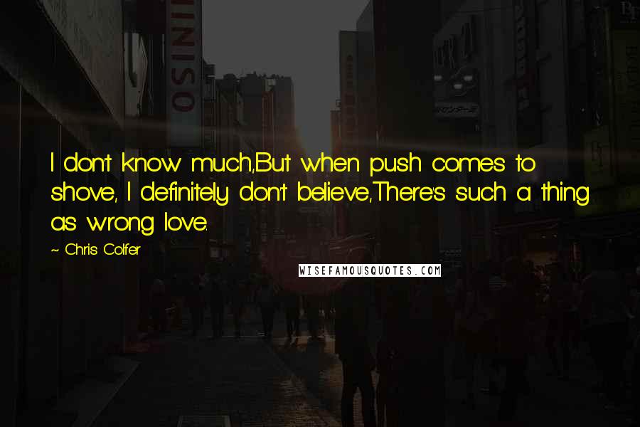 Chris Colfer Quotes: I don't know much,But when push comes to shove, I definitely don't believe,There's such a thing as wrong love.