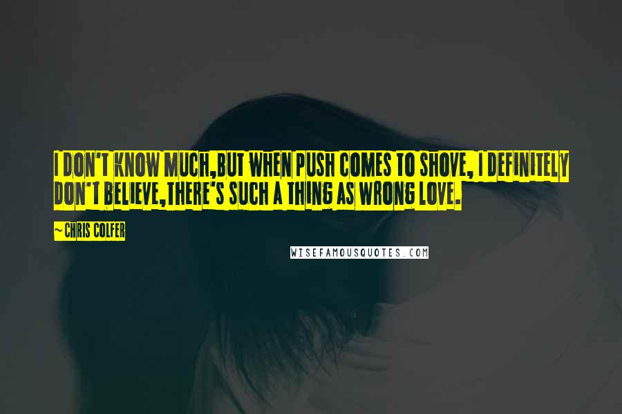 Chris Colfer Quotes: I don't know much,But when push comes to shove, I definitely don't believe,There's such a thing as wrong love.