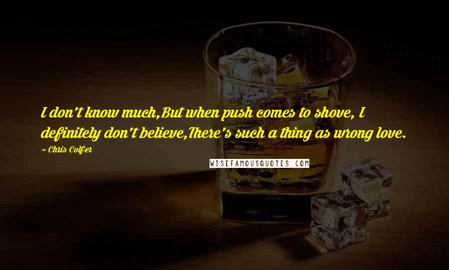 Chris Colfer Quotes: I don't know much,But when push comes to shove, I definitely don't believe,There's such a thing as wrong love.