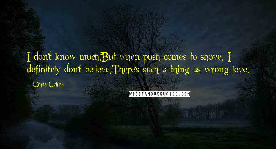 Chris Colfer Quotes: I don't know much,But when push comes to shove, I definitely don't believe,There's such a thing as wrong love.