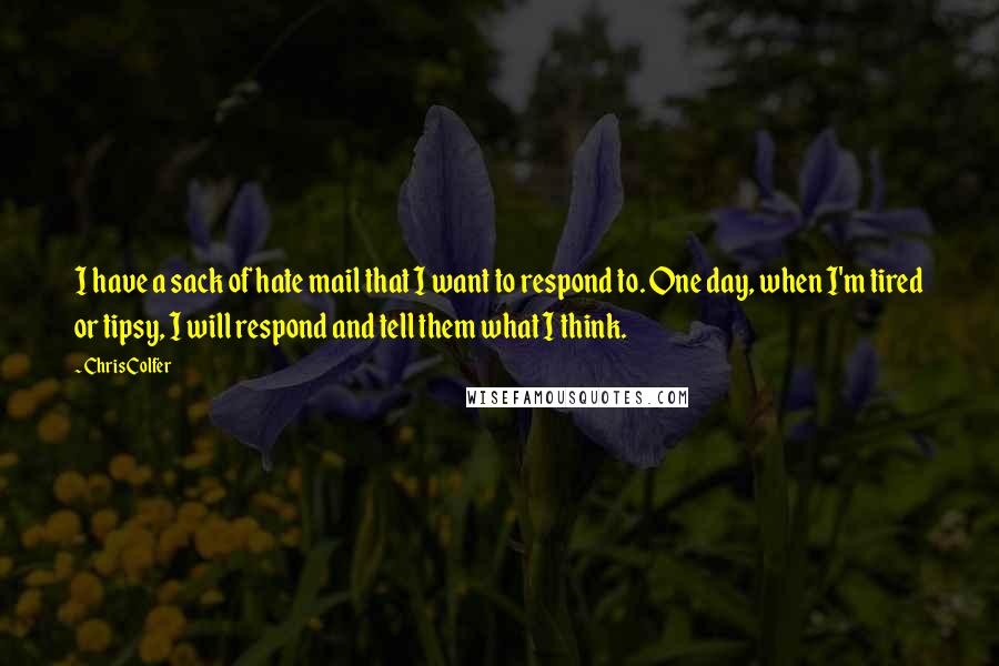 Chris Colfer Quotes: I have a sack of hate mail that I want to respond to. One day, when I'm tired or tipsy, I will respond and tell them what I think.