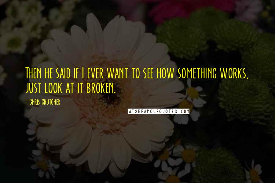 Chris Crutcher Quotes: Then he said if I ever want to see how something works, just look at it broken.