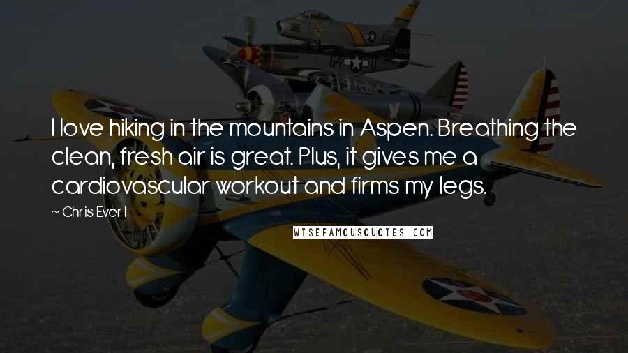 Chris Evert Quotes: I love hiking in the mountains in Aspen. Breathing the clean, fresh air is great. Plus, it gives me a cardiovascular workout and firms my legs.