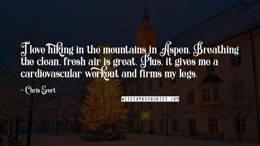 Chris Evert Quotes: I love hiking in the mountains in Aspen. Breathing the clean, fresh air is great. Plus, it gives me a cardiovascular workout and firms my legs.