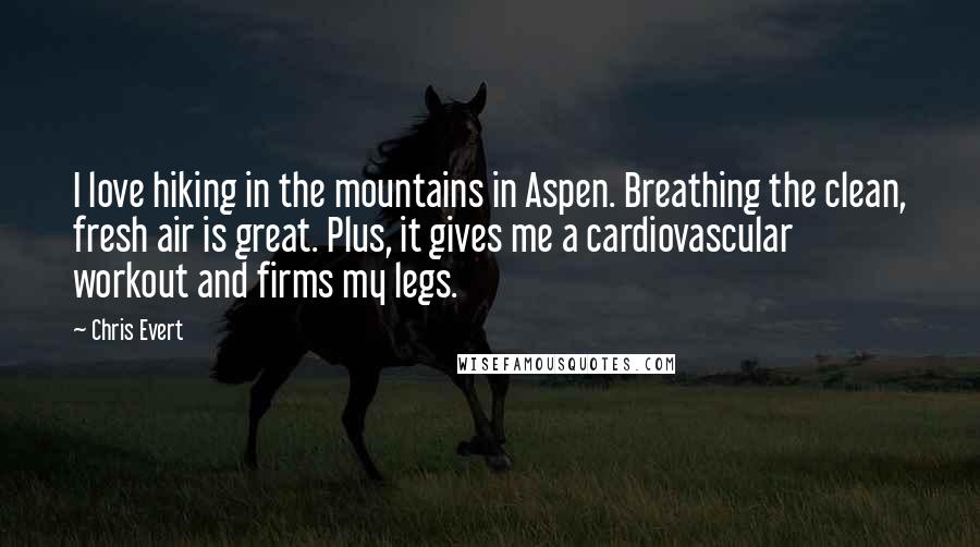 Chris Evert Quotes: I love hiking in the mountains in Aspen. Breathing the clean, fresh air is great. Plus, it gives me a cardiovascular workout and firms my legs.