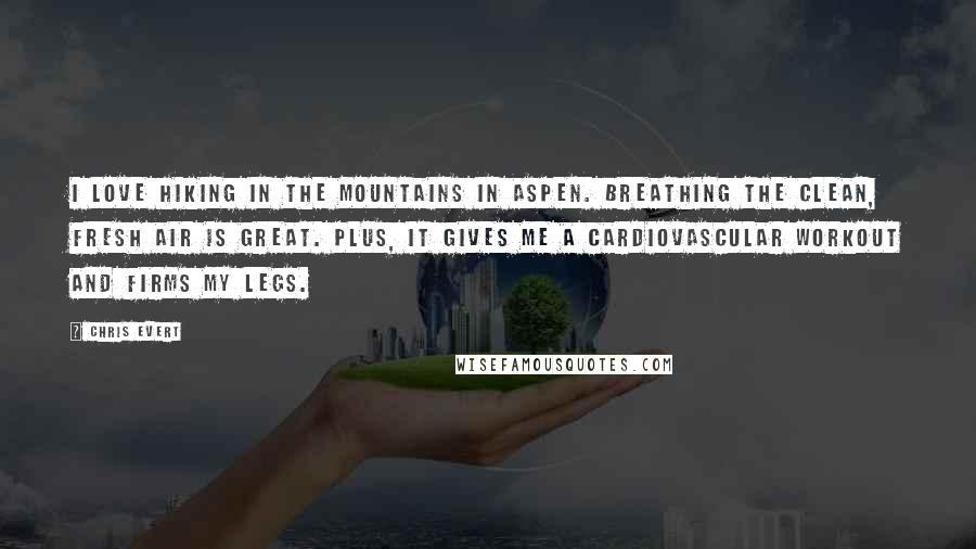 Chris Evert Quotes: I love hiking in the mountains in Aspen. Breathing the clean, fresh air is great. Plus, it gives me a cardiovascular workout and firms my legs.