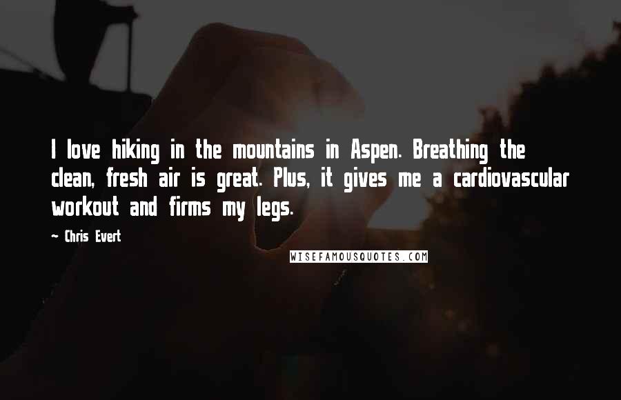 Chris Evert Quotes: I love hiking in the mountains in Aspen. Breathing the clean, fresh air is great. Plus, it gives me a cardiovascular workout and firms my legs.
