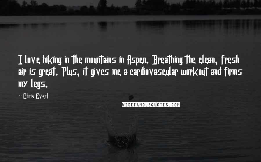 Chris Evert Quotes: I love hiking in the mountains in Aspen. Breathing the clean, fresh air is great. Plus, it gives me a cardiovascular workout and firms my legs.