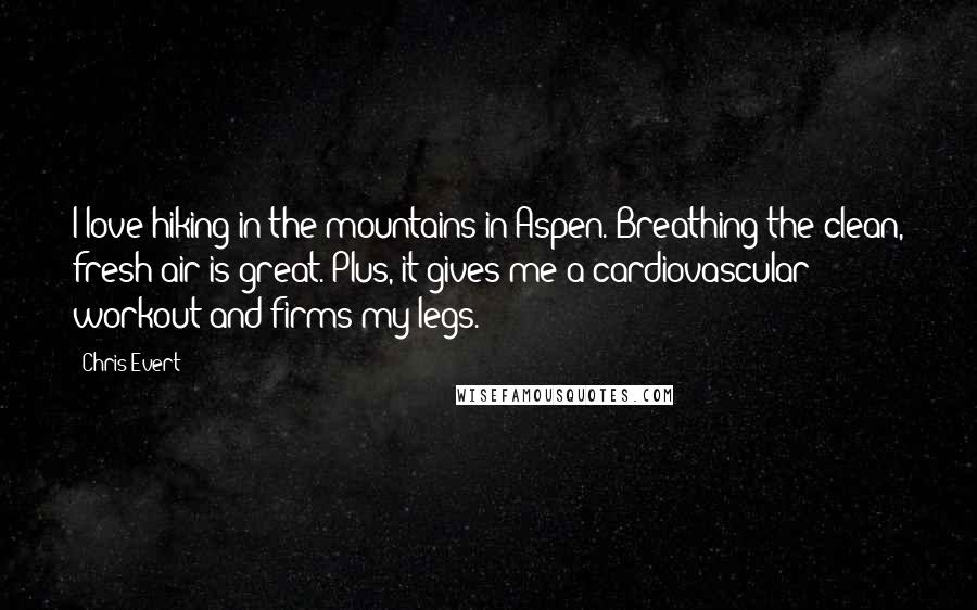 Chris Evert Quotes: I love hiking in the mountains in Aspen. Breathing the clean, fresh air is great. Plus, it gives me a cardiovascular workout and firms my legs.