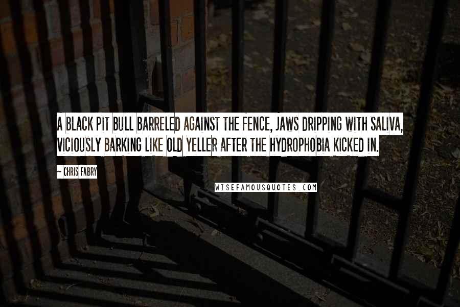 Chris Fabry Quotes: A black pit bull barreled against the fence, jaws dripping with saliva, viciously barking like Old Yeller after the hydrophobia kicked in.