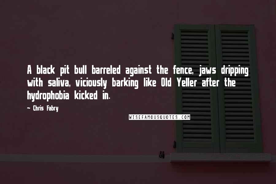 Chris Fabry Quotes: A black pit bull barreled against the fence, jaws dripping with saliva, viciously barking like Old Yeller after the hydrophobia kicked in.