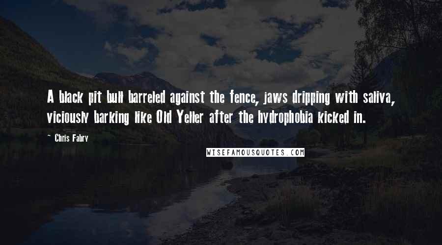 Chris Fabry Quotes: A black pit bull barreled against the fence, jaws dripping with saliva, viciously barking like Old Yeller after the hydrophobia kicked in.