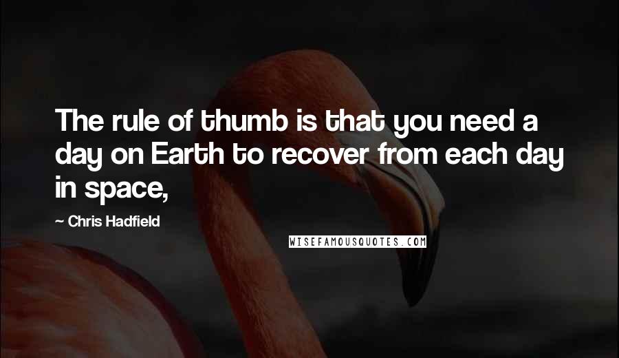 Chris Hadfield Quotes: The rule of thumb is that you need a day on Earth to recover from each day in space,