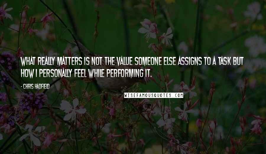 Chris Hadfield Quotes: What really matters is not the value someone else assigns to a task but how I personally feel while performing it.