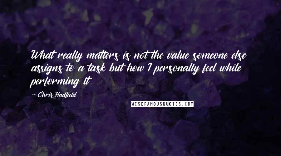 Chris Hadfield Quotes: What really matters is not the value someone else assigns to a task but how I personally feel while performing it.