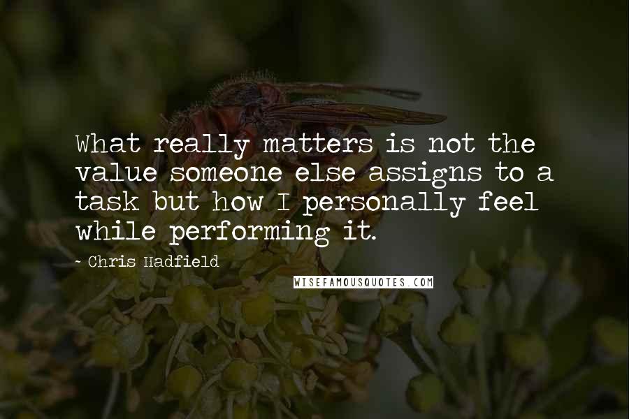 Chris Hadfield Quotes: What really matters is not the value someone else assigns to a task but how I personally feel while performing it.