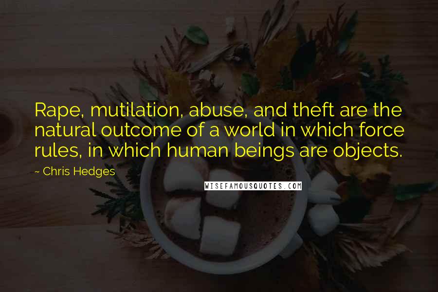 Chris Hedges Quotes: Rape, mutilation, abuse, and theft are the natural outcome of a world in which force rules, in which human beings are objects.