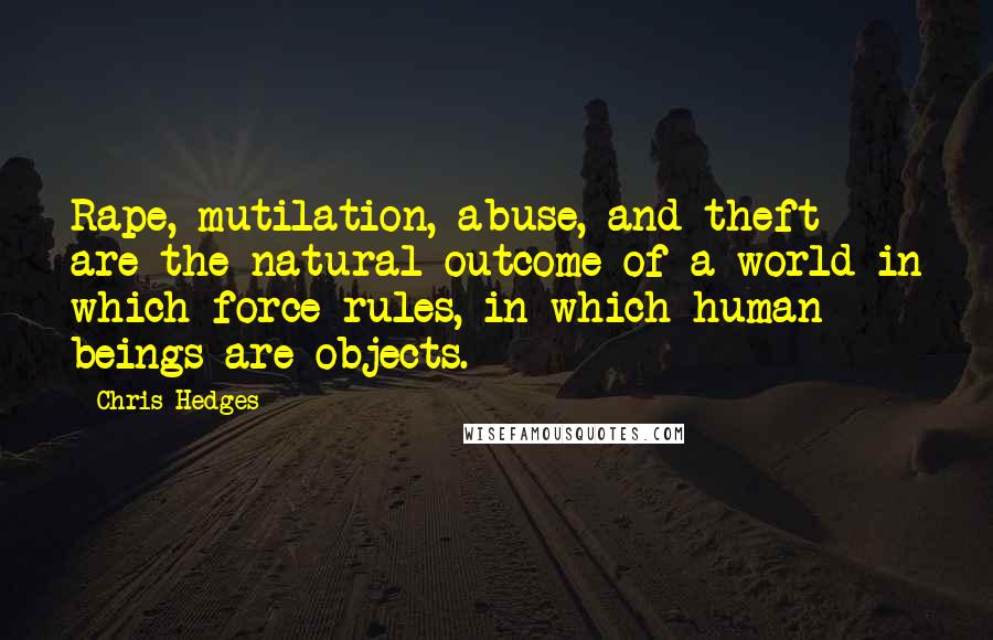 Chris Hedges Quotes: Rape, mutilation, abuse, and theft are the natural outcome of a world in which force rules, in which human beings are objects.