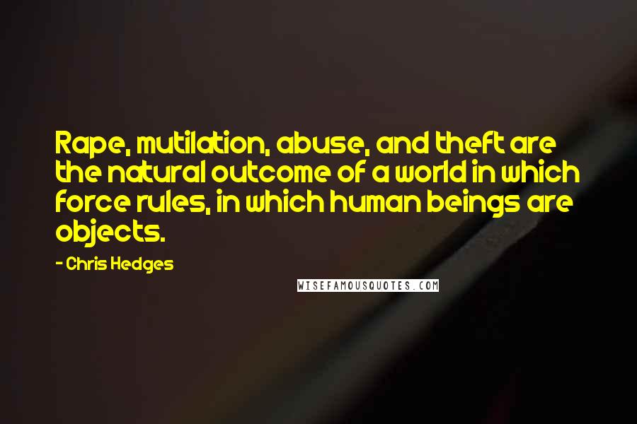 Chris Hedges Quotes: Rape, mutilation, abuse, and theft are the natural outcome of a world in which force rules, in which human beings are objects.