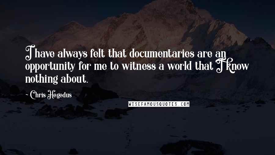 Chris Hegedus Quotes: I have always felt that documentaries are an opportunity for me to witness a world that I know nothing about.