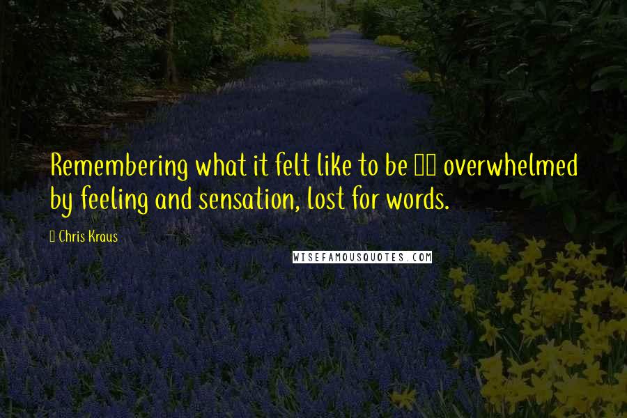 Chris Kraus Quotes: Remembering what it felt like to be 20 overwhelmed by feeling and sensation, lost for words.