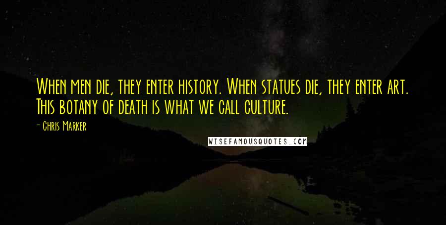 Chris Marker Quotes: When men die, they enter history. When statues die, they enter art. This botany of death is what we call culture.