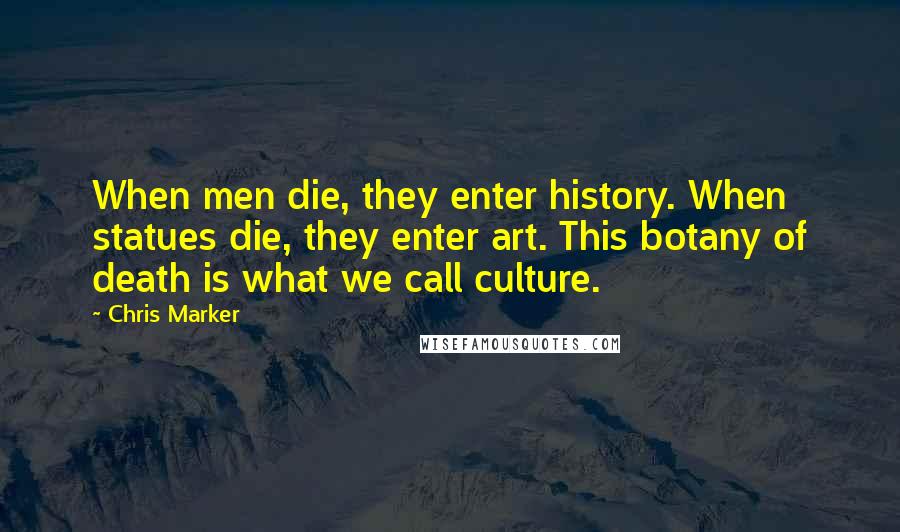 Chris Marker Quotes: When men die, they enter history. When statues die, they enter art. This botany of death is what we call culture.