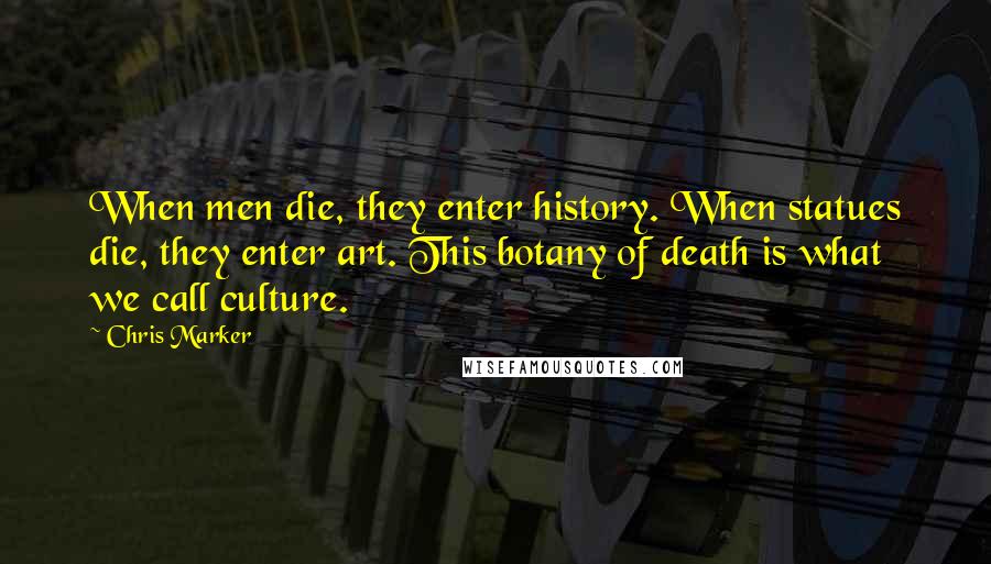 Chris Marker Quotes: When men die, they enter history. When statues die, they enter art. This botany of death is what we call culture.