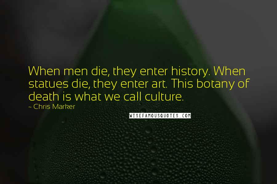 Chris Marker Quotes: When men die, they enter history. When statues die, they enter art. This botany of death is what we call culture.