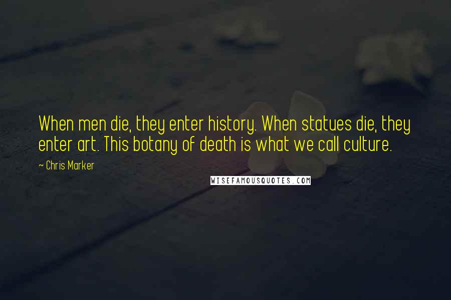 Chris Marker Quotes: When men die, they enter history. When statues die, they enter art. This botany of death is what we call culture.