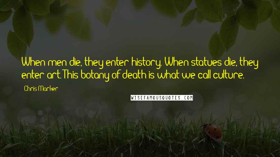 Chris Marker Quotes: When men die, they enter history. When statues die, they enter art. This botany of death is what we call culture.